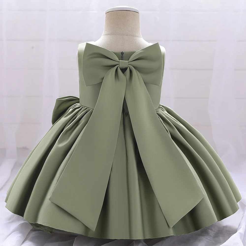 

1 Year Birthday Party Dress Big Bow Sweet Newborn Princess Costume Ball Gown Infant Girl Clothes Solid Color Baby Clothing