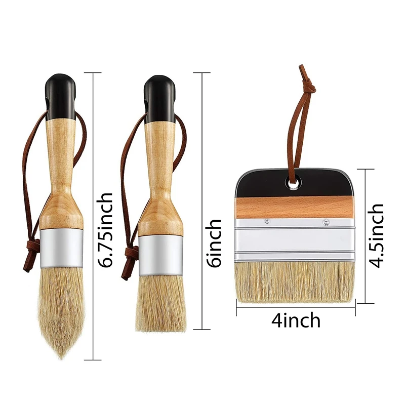 3Pack Chalk and Wax Paint Brushes Bristle Stencil Brushes for Wood Furniture Home Wall Decor brush on plastic paint