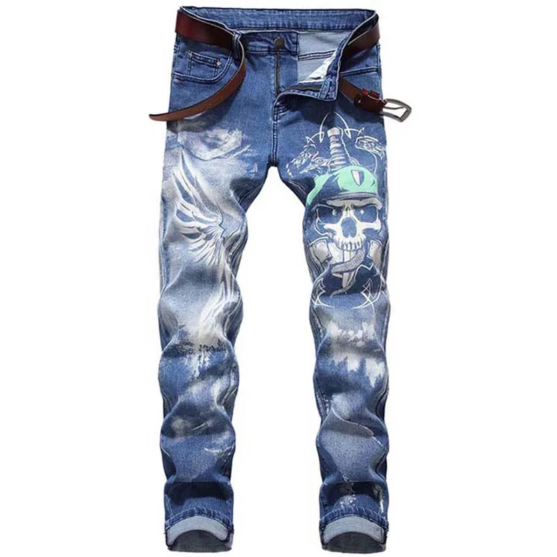 KIOVNO Men Stretch Colorful Jeans 3D Pattern Denim Trousers Streetwear Pants For Male Slim Fit Denim Trousers Hip Hop  (9)