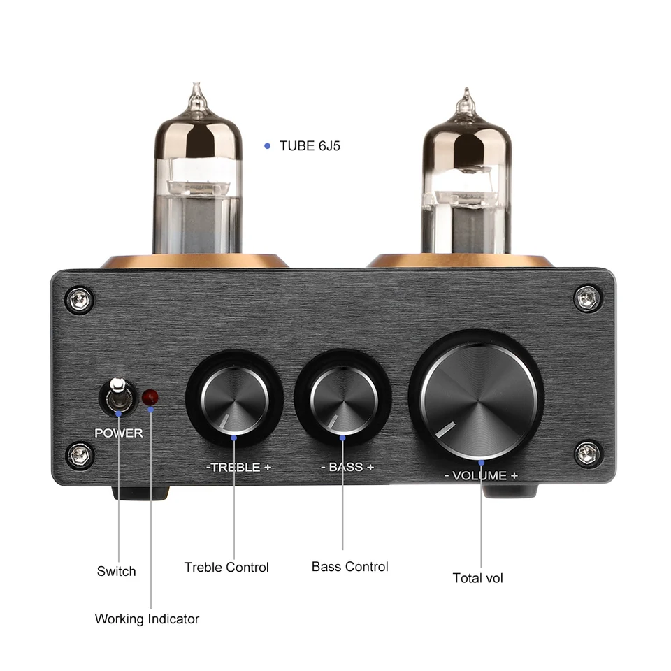 Préampli Tube Buffer HiFi 6J5 Bluetooth 4.2 – SODIAL Argent, Préamplificateur Audio Stéréo