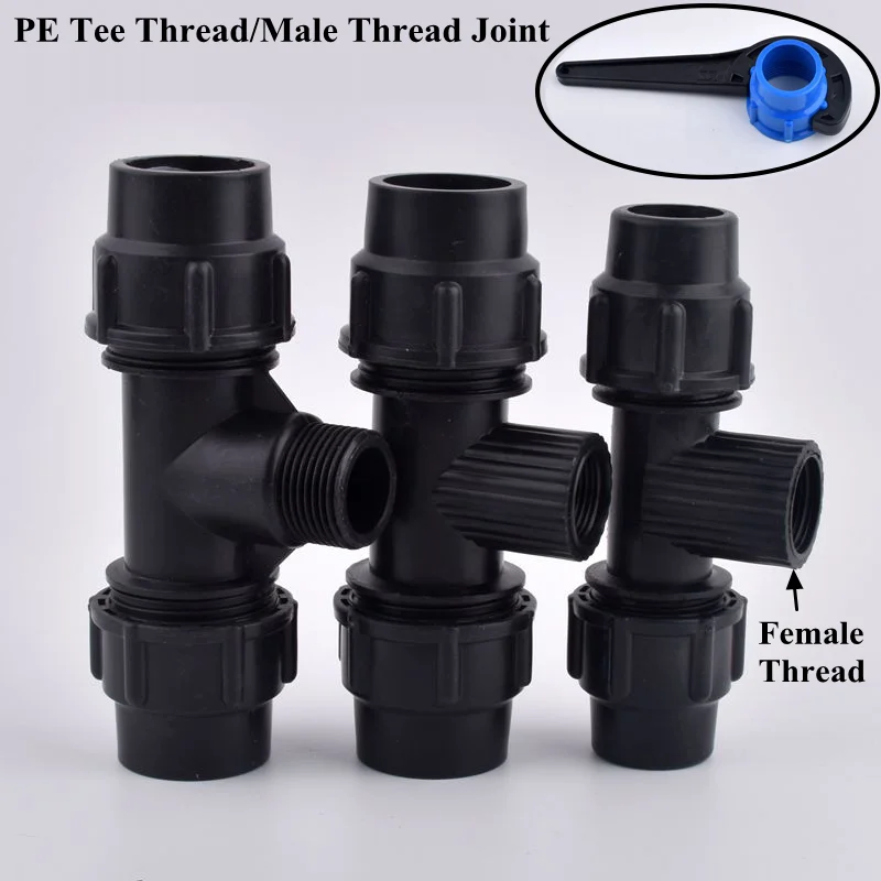 

1/2"/3/4"/1" Thread PE Pipe Tee Connector Watering Irrigation System 3-Way Quick Joint Agriculture Garden Water Tube Fittings