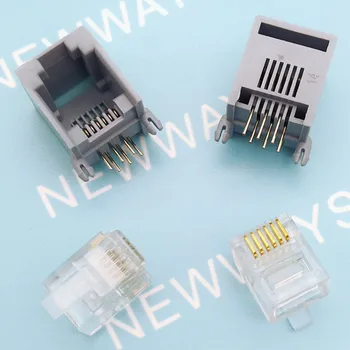 

20PCS/Lot RJ12 telephone socket 90 degree 6pin female 623PCB-6P6C and Crystal Head 6pin Combination packages