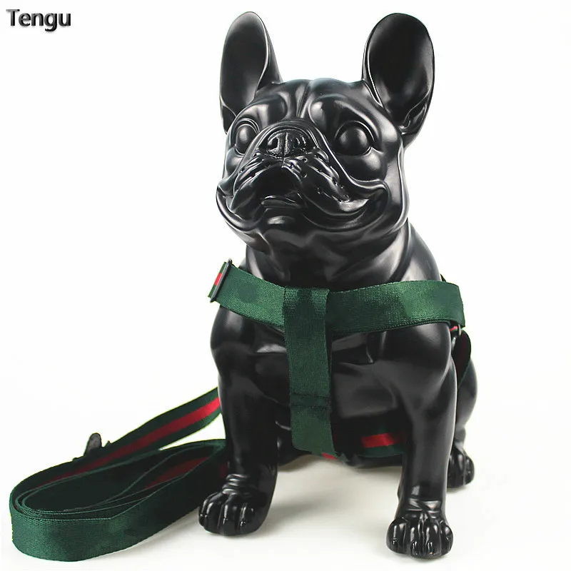 

Three color fashion embroidered bee traction rope plus chest strap full nylon and metal French bulldog large dog accessories
