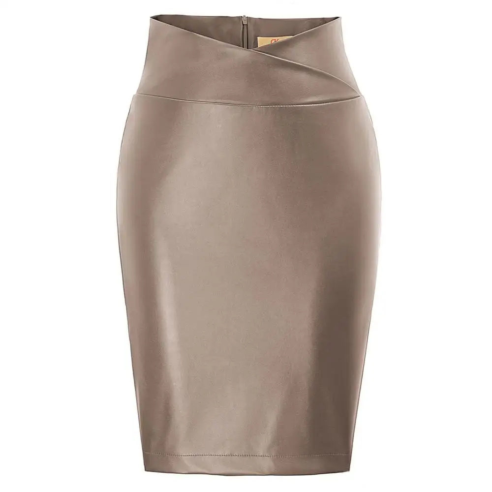 Kate casin Женская юбка из искусственной кожи, осенняя уличная одежда, повседневная офисная одежда, облегающая юбка-карандаш, эластичная облегающая женская юбка - Цвет: Beaver-1