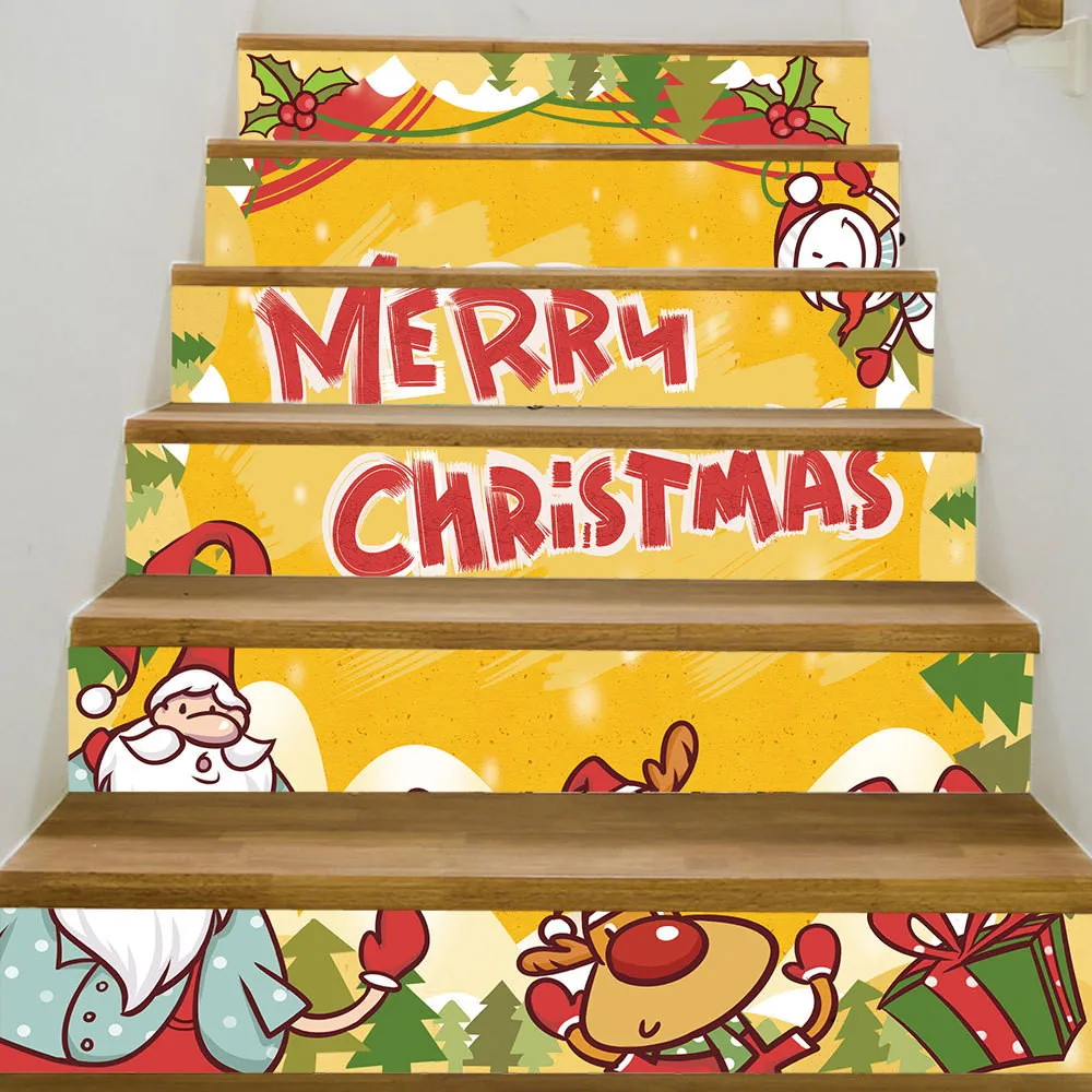 Waliicorners 6pcs/13pcs Santa Claus on the Roof Staircase Sticker Removable Wall Mural Decorative Wallpaper Self-Adhesive Waterproof Decals 72 H8f0c876d52f24c7888a726a54d5a9f353