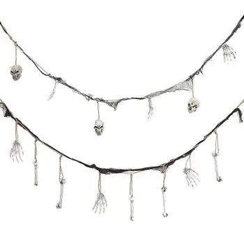 

2PCS Halloween Banner Decorations Skull Head Pendant Haunted House Garland Hanging Decorative Hanging String For Party Home
