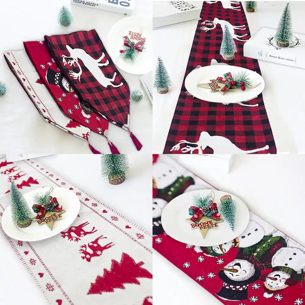 Huiran Linen Christmas Elk Snowman Table Runner Merry Christmas
