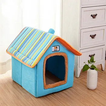 

Foldable Pet Dog House Cat Bed Removable Soft Winter Dog Puppy Sofa Cushion House Pets Luxury Chimney Room With Mat For S/M Dogs
