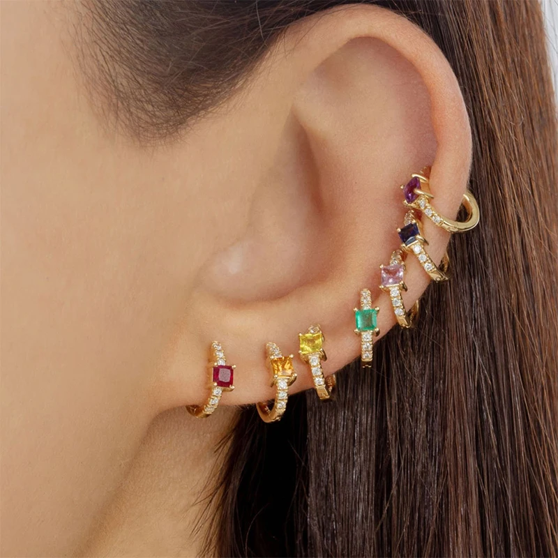 CCFJOYAS Green color Zircon Small Hoop Earrings  for Women 925 Sterling Silver Green Gold Hoop Earrings New Arrival 2021