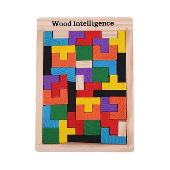 

2019 HOT Colorful Wooden Tetris Puzzle Tangram Brain Teaser Puzzle Toys Educational Kid Toy Children Gift Brain Teaser
