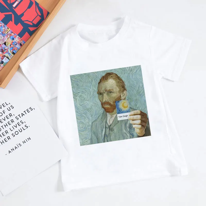 Fauvism/футболки для мальчиков в стиле ретро с масляной росписью весёлая футболка для девочек с изображением Ван Гога Модная белая футболка в стиле Харадзюку с изображением подсолнуха, Enfant - Цвет: 8061