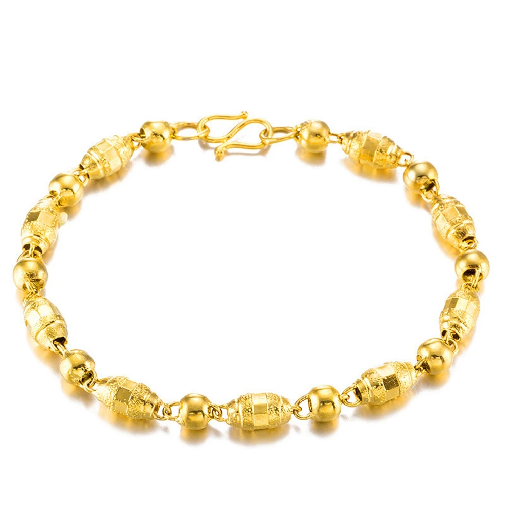 

5mm Beads Wrist Chain Bracelet Men Jewelry Yellow Gold Filled Classic Fashion Gift