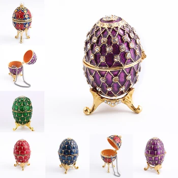 

Enamel Gold-plated Diamond Jewelry Box European-style Metal Crafts Gift Decoration Home Easter Egg Jewelry Storage Box Wedding