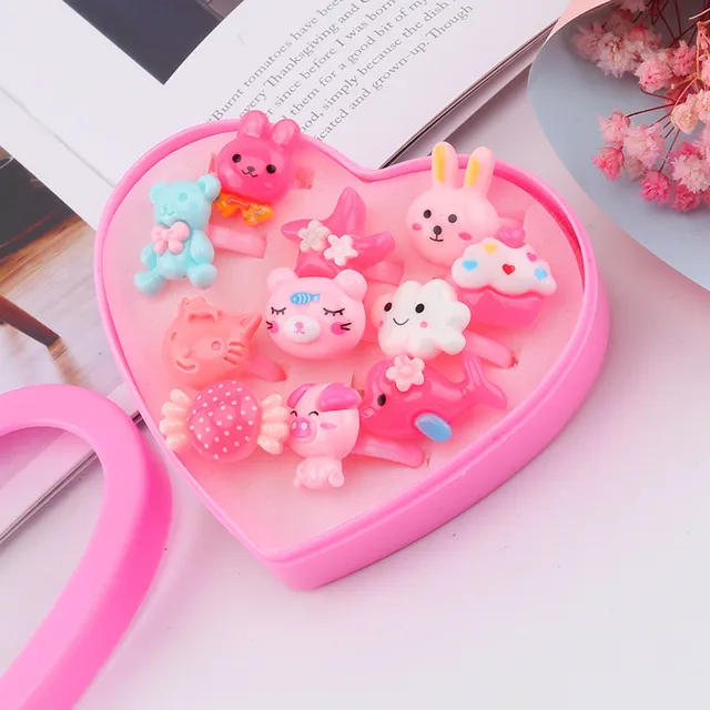 Baby Toy Pink Plastic/Resin Rings Children's Day Gift Animal Flower Shape Kids Rings Adjustable Gem Ring Princess Girl Rings 4