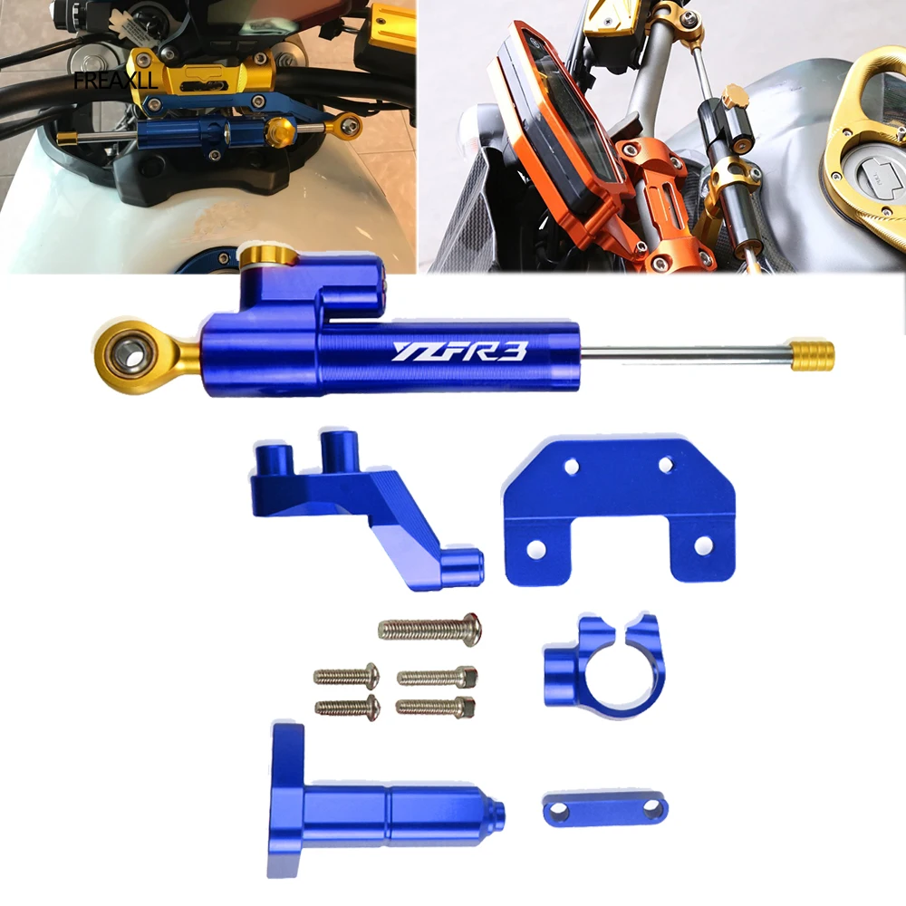 

For YAMAHA YZF R3 YZFR-R3 R25 MT03 MT25 2014 2015 2016 2017 CNC Motorcycle Steering Stabilize Damper Bracket Support Mount Kit