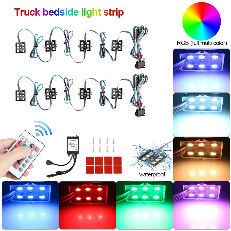 

8Pcs 48 Car LED Rock Lights Kit Waterproof Truck Bed Under Body LED Lighting RGB Control+IR Remote