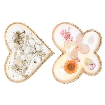 

2pcs Fake Nail Pieces Boards Crystal Agate Palette Trays Resin Nails Colored Drawing Palette Display Board (Loving Heart and But