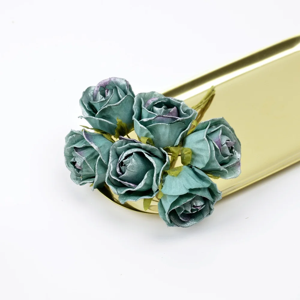 6 шт. искусственный цветок 4 см шелк ярко розовая роза Искусственные цветы украшение дома DIY ВЕНОК Подарочная коробка скрапбук поддельный цветок - Цвет: Gray green