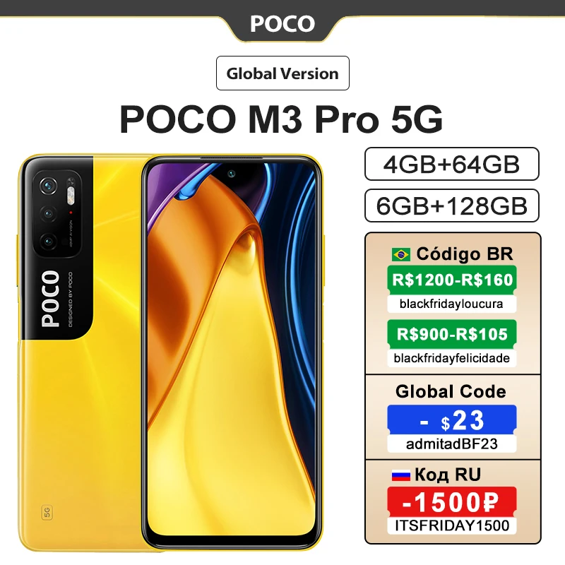 Глобальная версия POCO M3 Pro смартфон 64GB/128 Octa Core 90 Гц 6 5 &quotFHD + безрамочный экран с