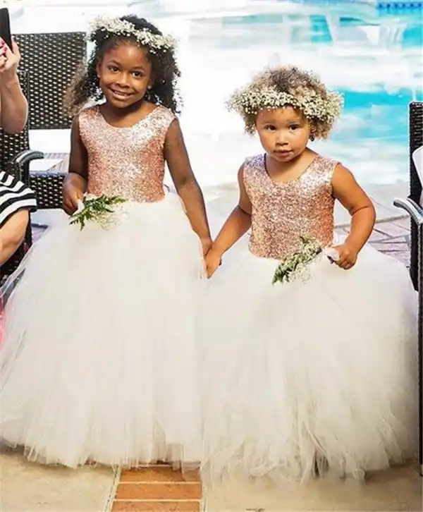 ivory and rose gold flower girl dress