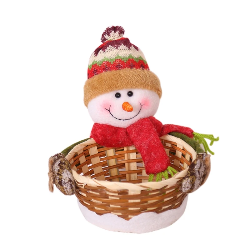 Cute Christmas Candy Storage Bamboo Xmas Gift Holder Basket Home Desktop Decoration Santa Claus Storage Basket Gift Ornament