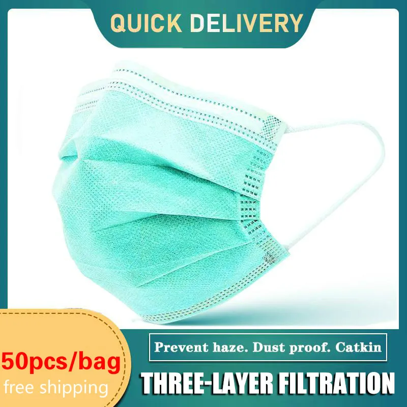 Купить 10-100pcs Disposable Mouth Masks 3 Layers Earloops Breath Face Mask Non-woven Green Adult Quick Delivery  Красота и здоровье | Маски (4001274816267)