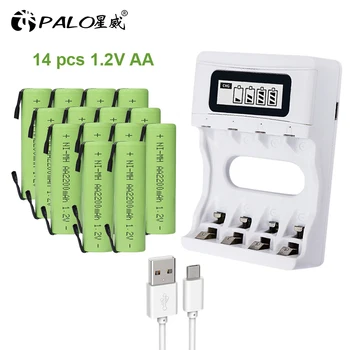 

AA rechargeable battery 1.2v ni-mh nicd batteries 2200mah with LCD AA charger 4 slots for aa aaa nimh nicd 1.2v