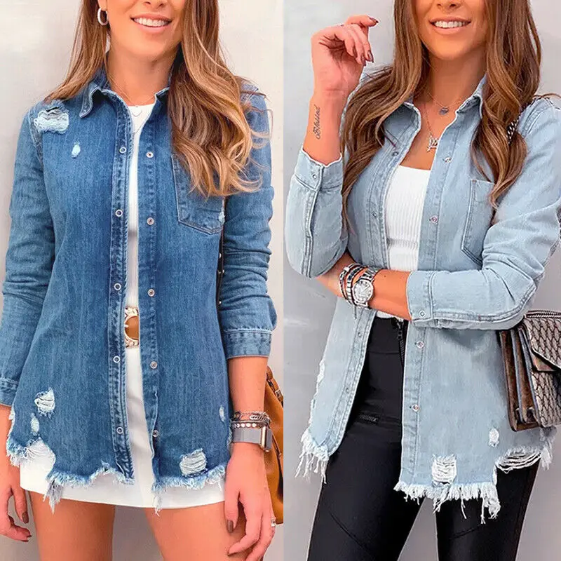 distressed denim shirt womens