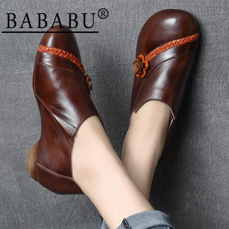 

2019 autumn new national style retro leather soft bottom low heel single shoes casual shoes set foot weaving small single shoes