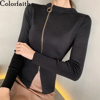 

Colorfaith Women's Sweaters Autumn Winter 2019 Zipper Knitted Korean Style Fashion Casual Slim Bottoming Solid Ladies Tops SW289
