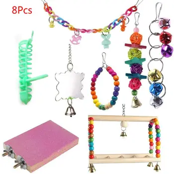 

8Pcs/Set Parrot Swing Toy Chewing Hanging Bird Cage Hammock Parakeet Cockatiels GXMA