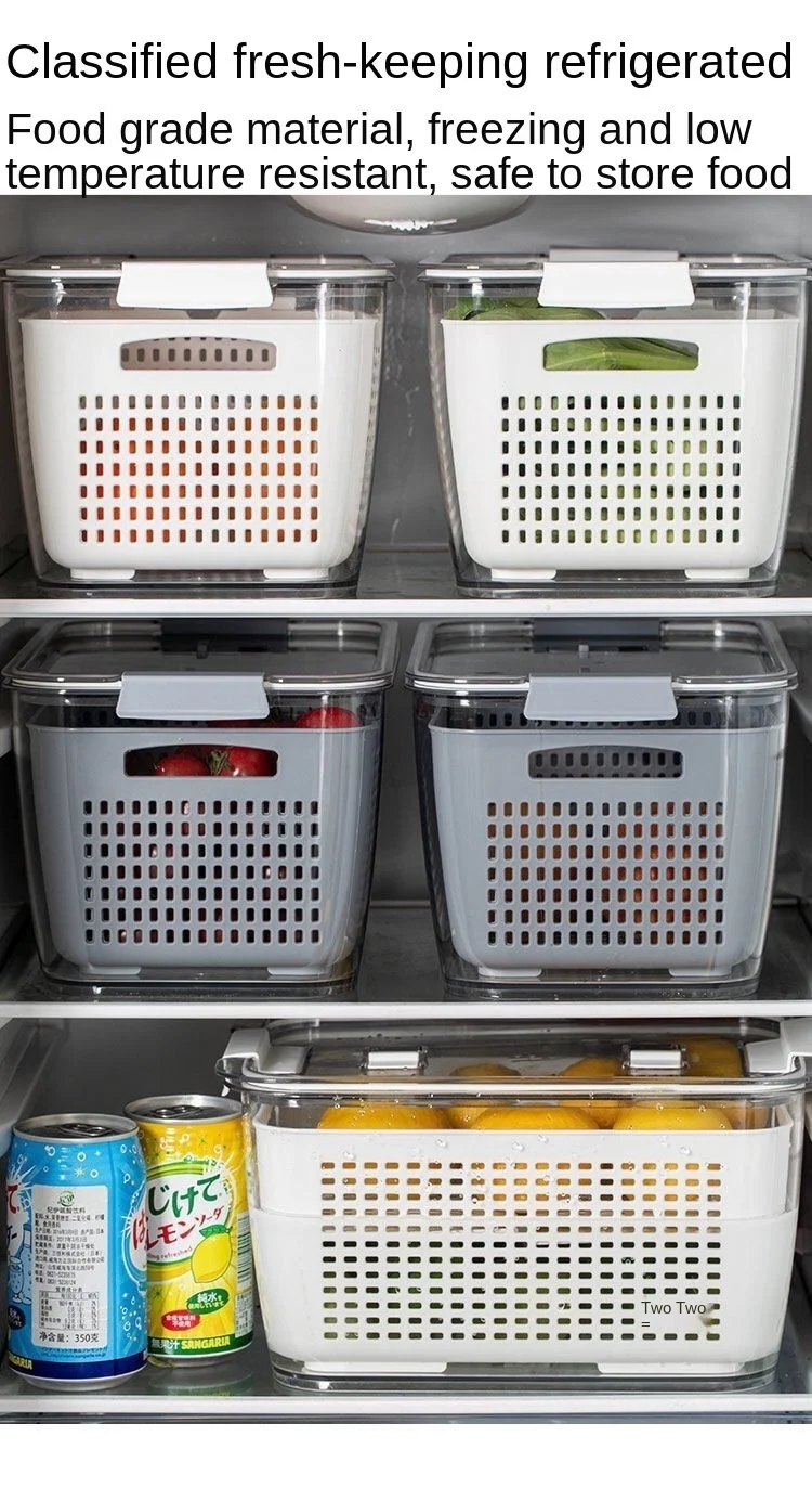 New Refrigerator Fresh Box Creative Drain Fruit And Vegetable Storage Box Double Sealed Kitchen Drain Basket
