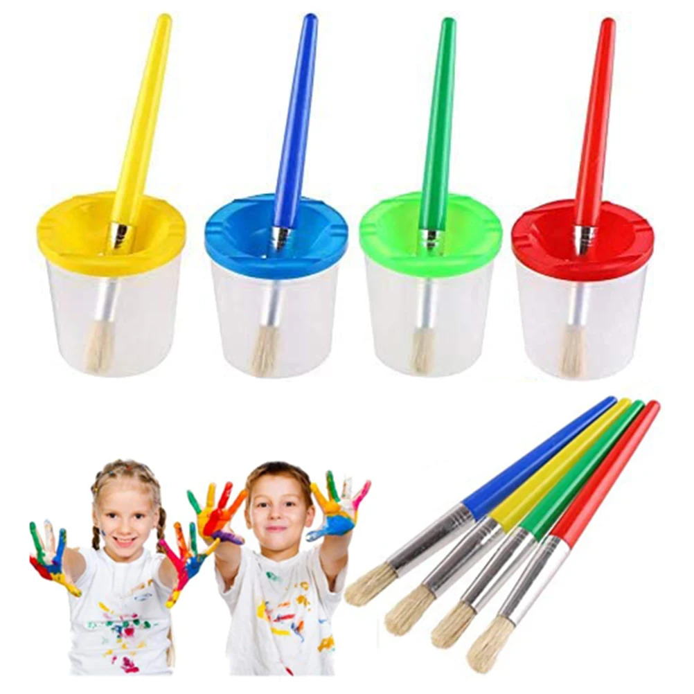 4pcs Paint Brushes And 4pcs No Spill Paint Cups With Lids For Kids Beginners Durable Material Corrosion Preventive Convenient notebook with pen holder durable spiral notebook set with coil pen sticky note for office school work convenient study notebook