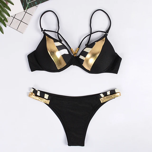 Gold Edged Push Up Strapped Bikiini 5