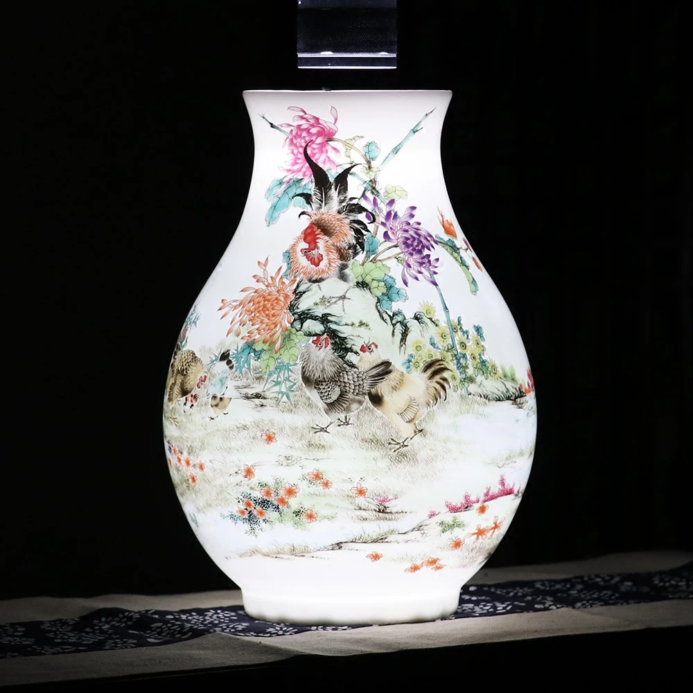 

Jingdezhen Ceramics Craft Supplies Best Handmade Traditional Craft Vase Decoration Creative Pastel Rooster Illustration 5 Models