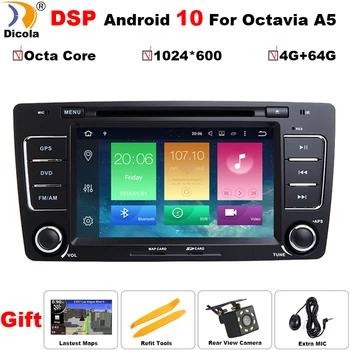

7" IPS 1024*600 HD DSP 2 DIN Android 10 TWO DIN Octa Core Car DVD For Skoda Octavia A5 Radio Bluetooth DAB+ option TPMS DSP