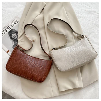 

Stone leather women handbag and purse 2020 Messenger Handbags Retro Alligator-Pattern Casual PU Zipper Bolsa Sac Street Mujer