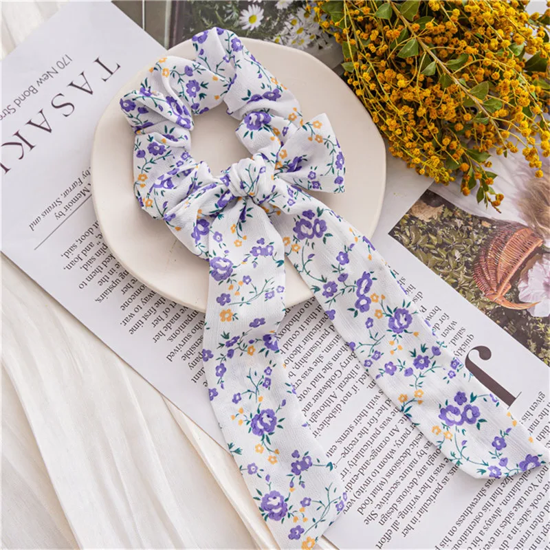Ruoshui Woman Chiffon Elastic Hairband Girls Floral Hair Ties Scrunchies Women Hair Accessories Rubber Band Ponytail Holders