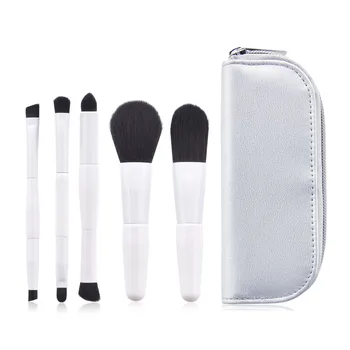 

Pro 5Pcs Ivory Facial Makeup Brushes Set Women Face Cosmetic Beauty Eye Shadow Foundation Blush Brush Silver Make Up Bag Tools