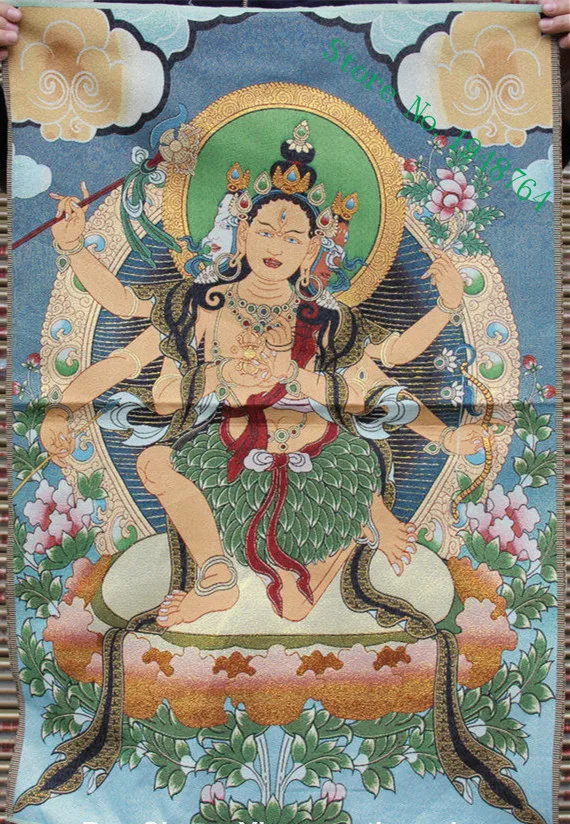 36 pulgadas tatibet bordado de seda 3 cabezas 6 mano Parnashavari Buda Thangka pinturas Фреска