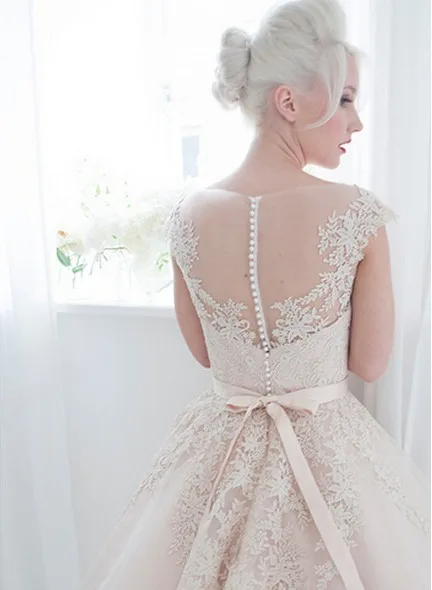 Vestidos de noiva robe de mariee элегантное вырез лодочка с коротким рукавом Аппликация Длина колена robe de mariage короткие платья подружки невесты