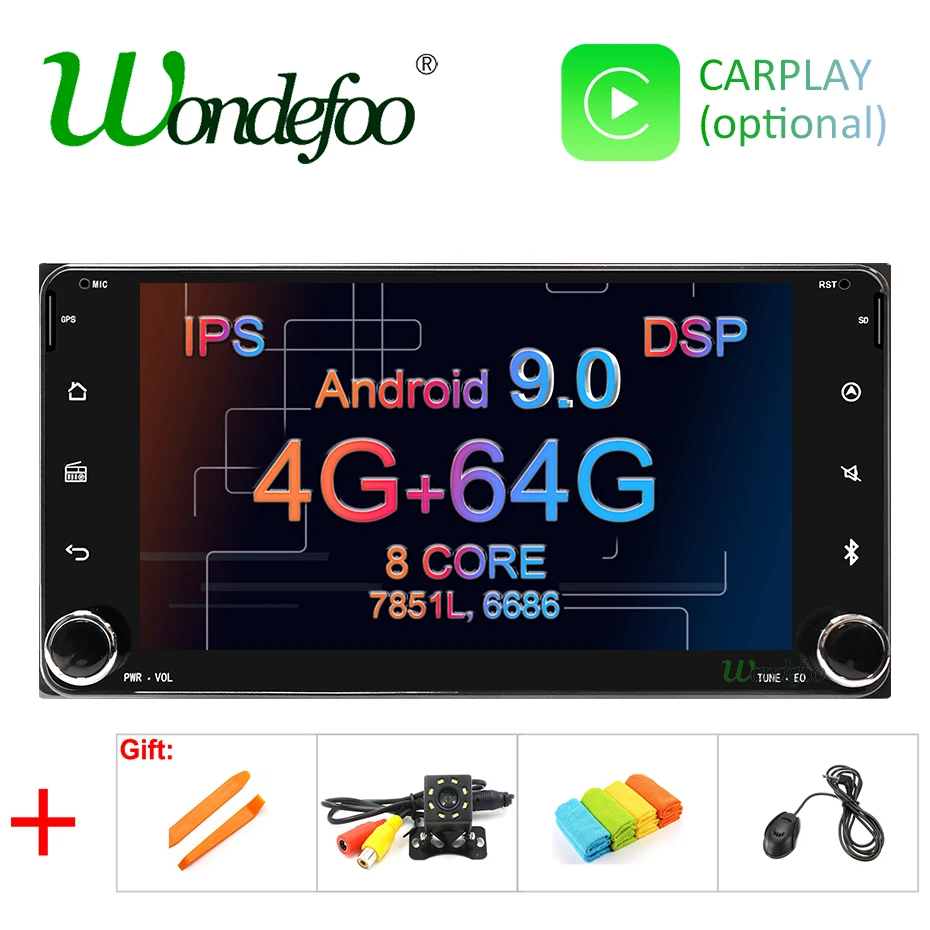 

Android 9.0 DSP 64G IPS screen 2 DIN GPS For Toyota Universal RAV4 COROLLA VIOS HILUX Terios Land Cruiser 100 PRADO Radio no DVD