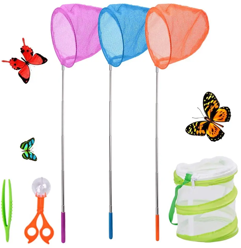 Children's Fishing Net Rainbow Beach Retractable Kids Butterfly Insect Catching Small Fish Catching Net lawaia fishing net 2m deep 100m long three layer large floating sticky net plastic floating fish tail fishing hand throw net