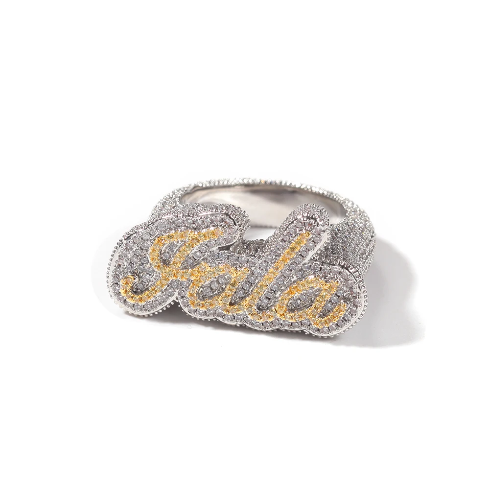 THE BLING KING Personalize Script Bubble Letter Ring Full Iced Out Bling CZ Name Party Custom Rings Hiphop Jewelry For Men