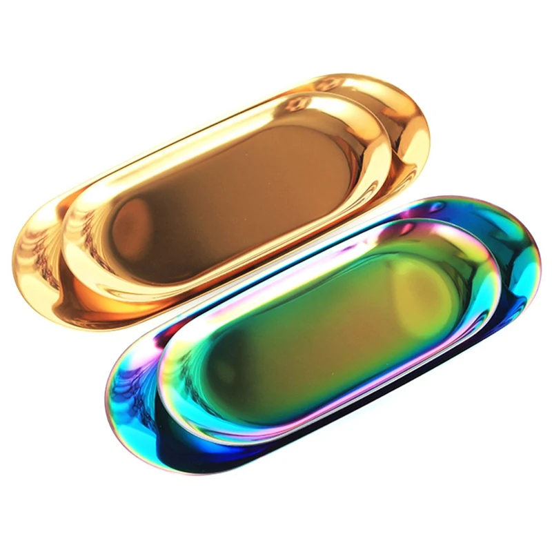 Nordic Rose Gold Metal Storage Tray Luxurious Brass Gold Silver Oval Plate Iron Fruit Plate Jewelry Display Tray for Home Decor