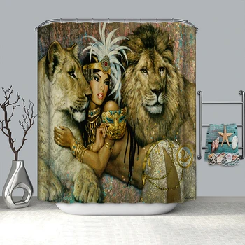 

indian women lion shower curtain bathroom curtain new arrival curtain shower bathroom drop shipping