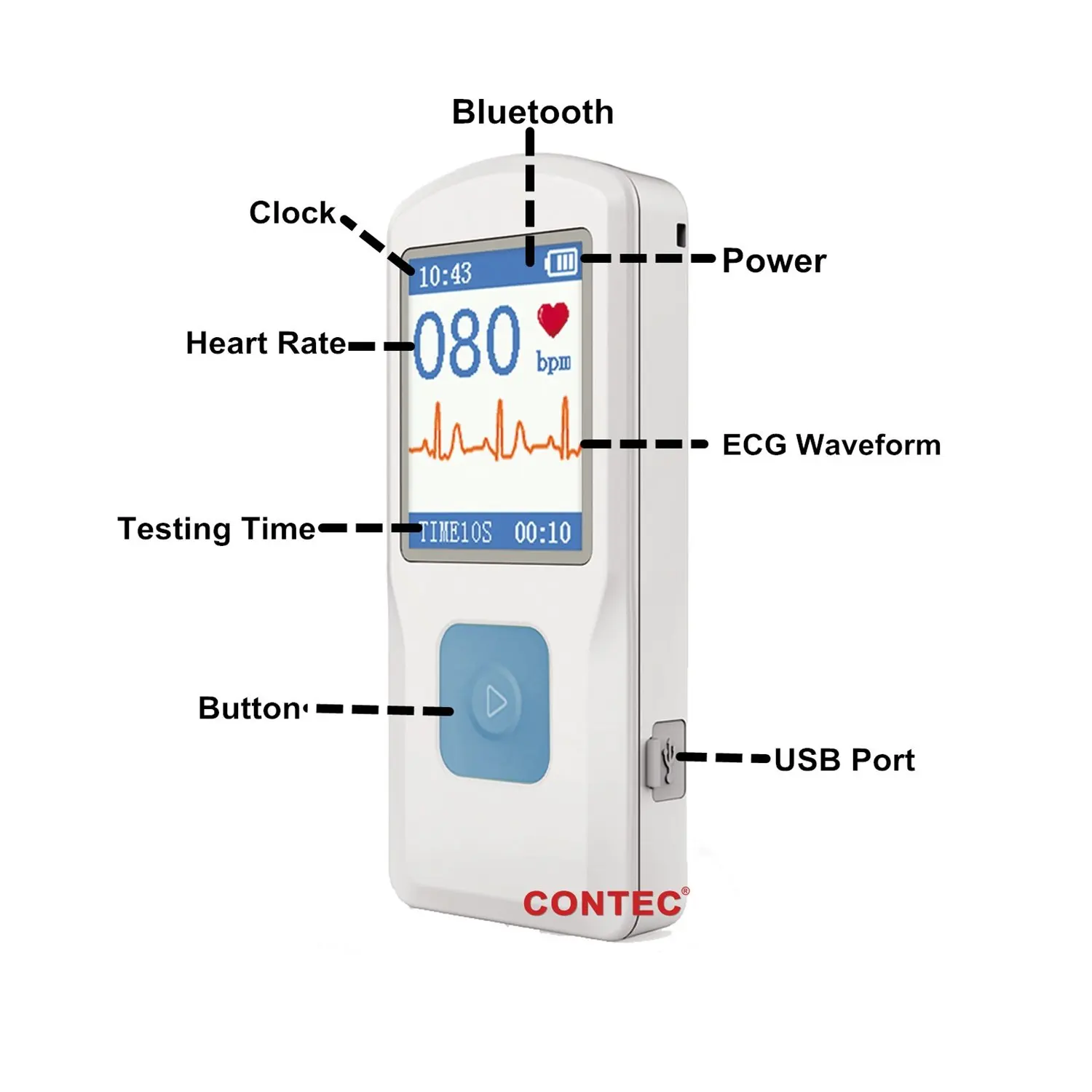 CONTEC портативный ЭКГ монитор сердечного ритма Beat lcd Bluetooth электрокардиограмма