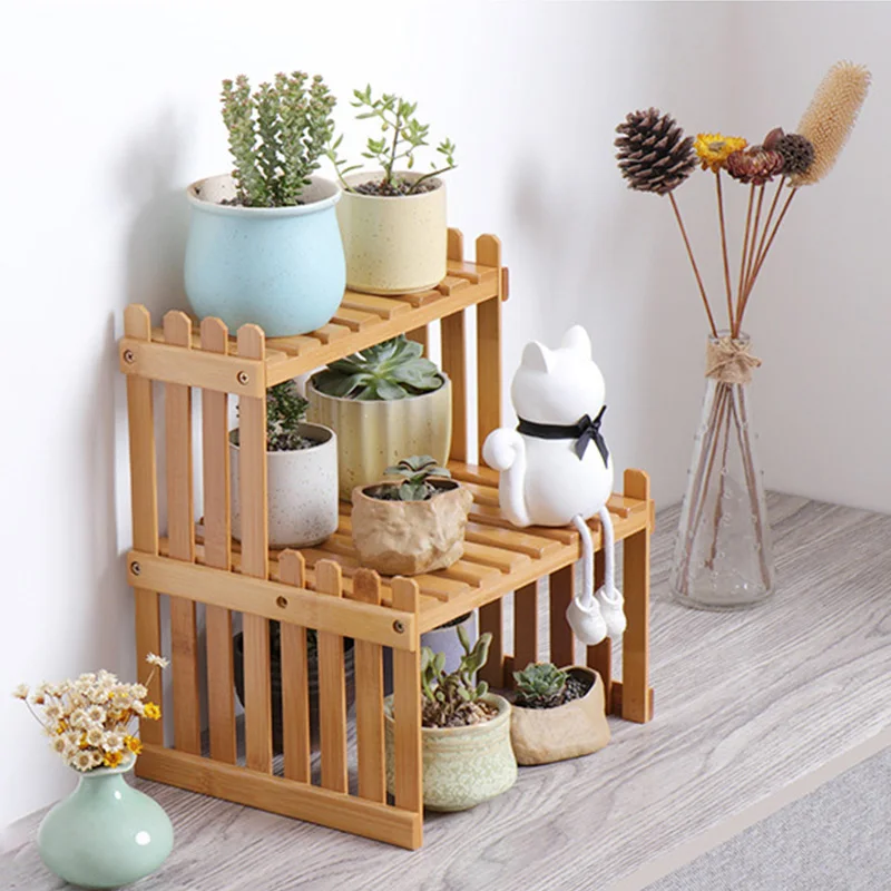 Bamboo Flower Display Stand Plants Pots Rack 1/2 Tier Folding Shelving Home Office Desktop Organizer Storage Shelves Rack storage rack,plant stand,wooden flower shelf