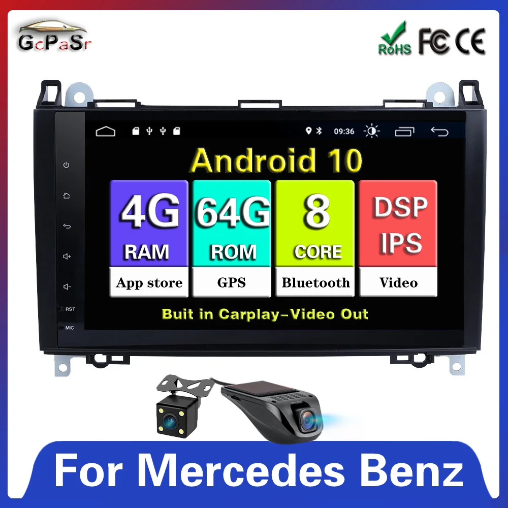 GPS-навигация 2din Android 10 чип DSP IPS 64 ГБ памяти для Mercedes Benz B200 AB класс W169 W245 Viano Vito W639 Sprinter