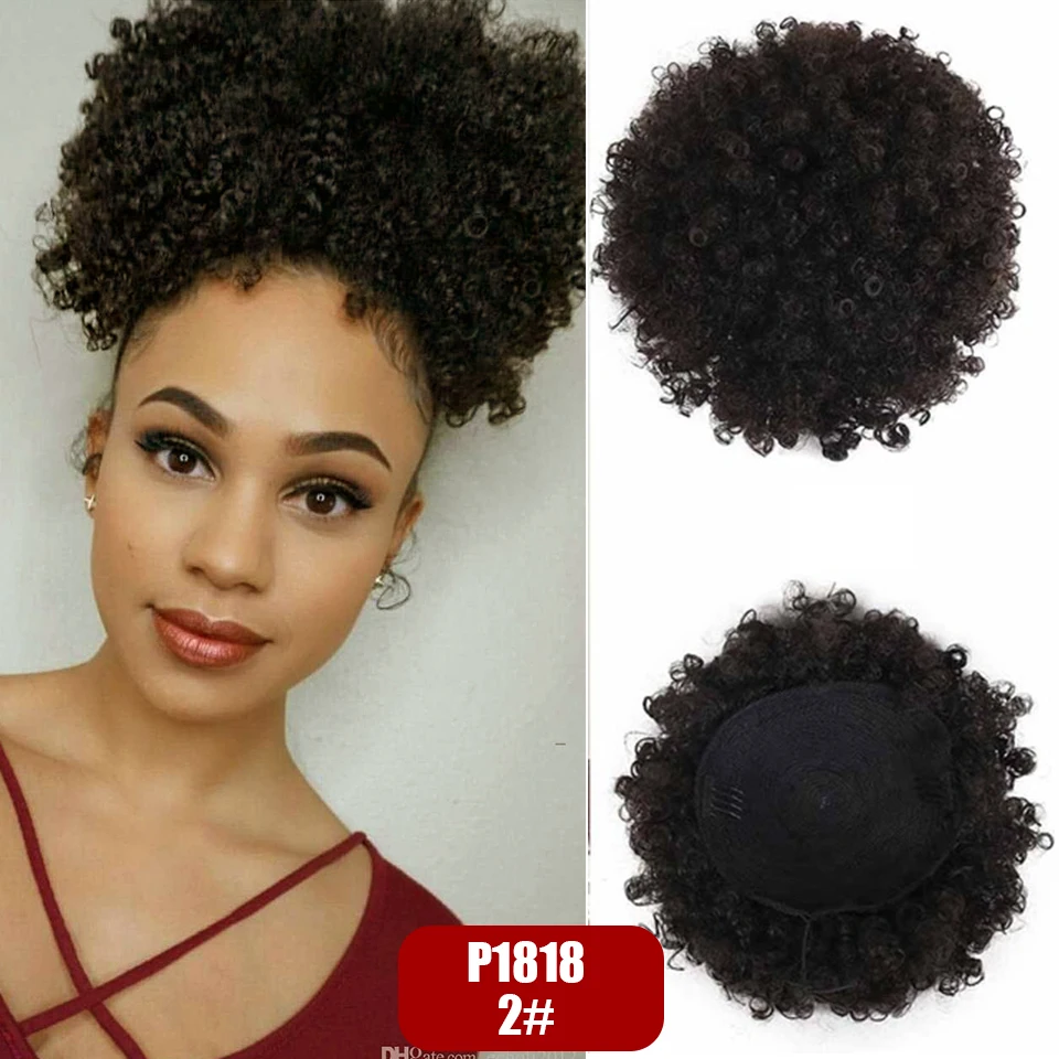 2 Vigorous Ponytail wrap Puff афро кудрявый шиньон короткие волосы булочка шнурок 2 зажима синтетические накладные волосы термостойкие - Цвет: 2